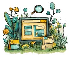 SEO Basics hand drawn image of a search engine concept