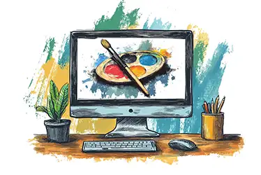 Website image optimisation Hand drawn image of artist brush on a computer screen