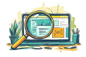 Online Website Marketing Strategy hand drawn image of a laptop with a lightbulb in front