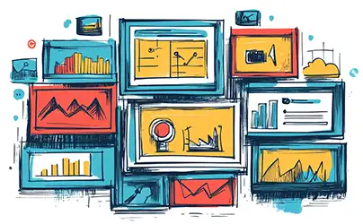 Improve Web Traffic hand drawn icon of graphs on a monitor showing improvement