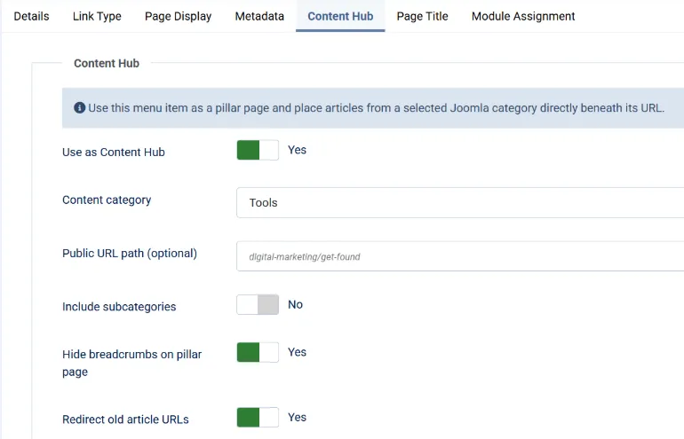 Replace with Content Hub screenshot Content Hub for Joomla admin screenshot