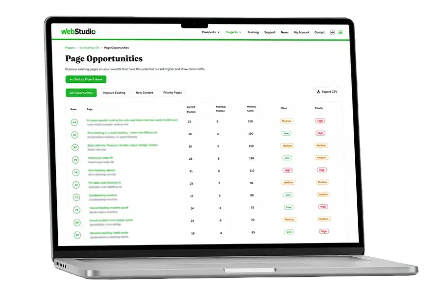 Page opportunities screen