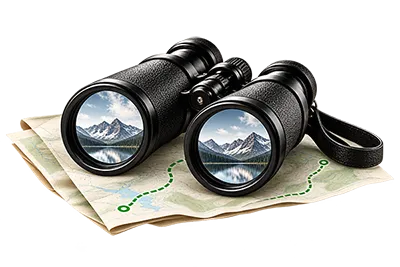 Binoculars on a map
